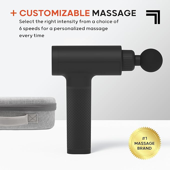 Sharper Image Deep Tissue Percussion Massage Gun Powerboost Rechargeable Handheld Massager 6 Adjustable Speeds 5 Attachment Heads &amp Carrying Case Full Body Muscle Pain Relief Black