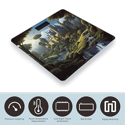 Woods and Castle Scale for Body Weight Anti-Slip Tempered Glass Digital Bathroom Scales Clear LCD Display Weighing Scale Safe Rounded Corners Smart Scales