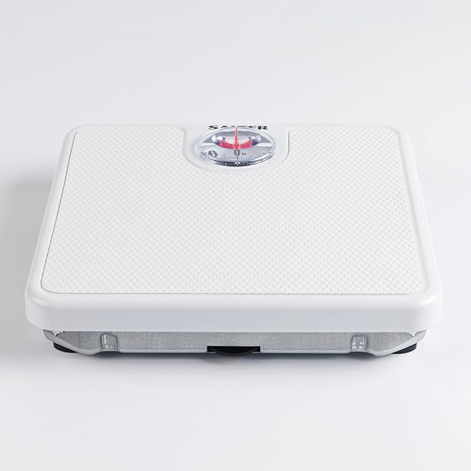Salter 489JS WHDR Mechanical Bathroom Scales Easy to Read Display with Magnified Lens Measures Precise Weight in Stones and Kilograms No Batteries Required White