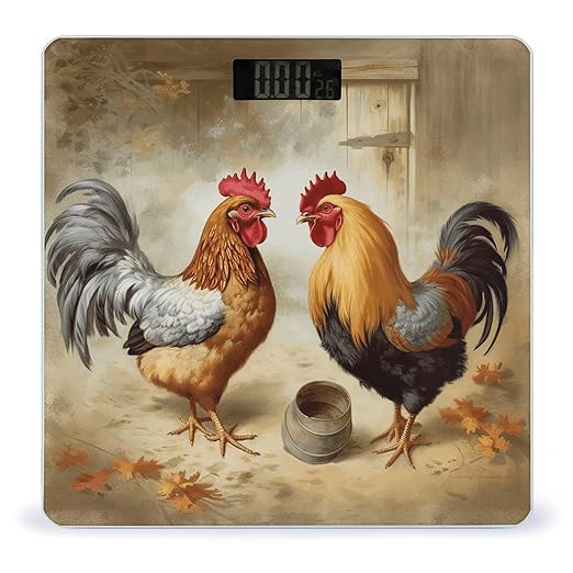 Chicken and Rooster Print Scale for Body Weight Digital Bathroom Scale Accurate Smart Weight Scales with Large Display Weighing Machine High Precision Scales