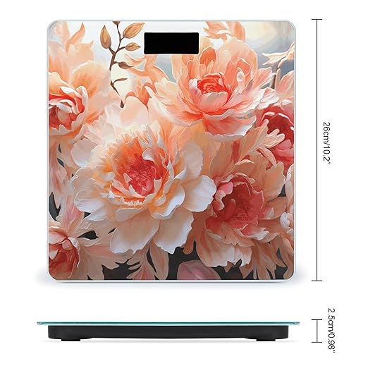 Peach Peony Bathroom Scale Large LCD Backlight Display Digital Scale Rounded Corners Body Scales Automatic Power On/Off Bathroom Scales for Home Bedrooms