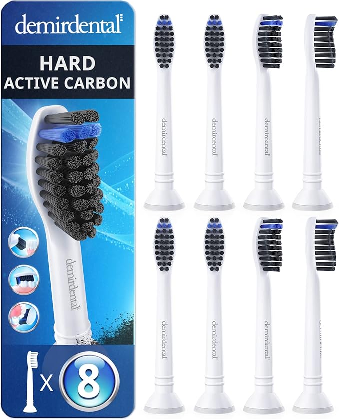 Toothbrush Heads Active Charcoal Hard Compatible with Philips Sonicare Toothbrush Heads - Replacement Heads for Natural Cleaning - Hard Brush Heads - White - Replaces HX9058-8 Pack