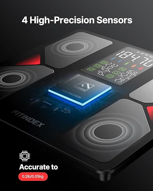 FITINDEX Smart Scale with BMI Body Fat Muscle Mass Scale for Body Weight and Fat Percentage High Accurate Bluetooth Scale with Large Display 13 Body Composition Analyzer Sync APP 500lbs 11.8
