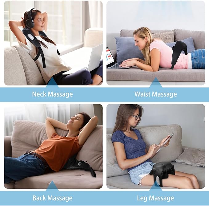 BIBIRE Neck and Shoulder Massager Deep Tissue Cordless Kneading with 6 Massage Nodes Shiatsu Neck Back Shoulder Massager with Heat for Traps Back &amp Leg Gifts for Men Women Home Use