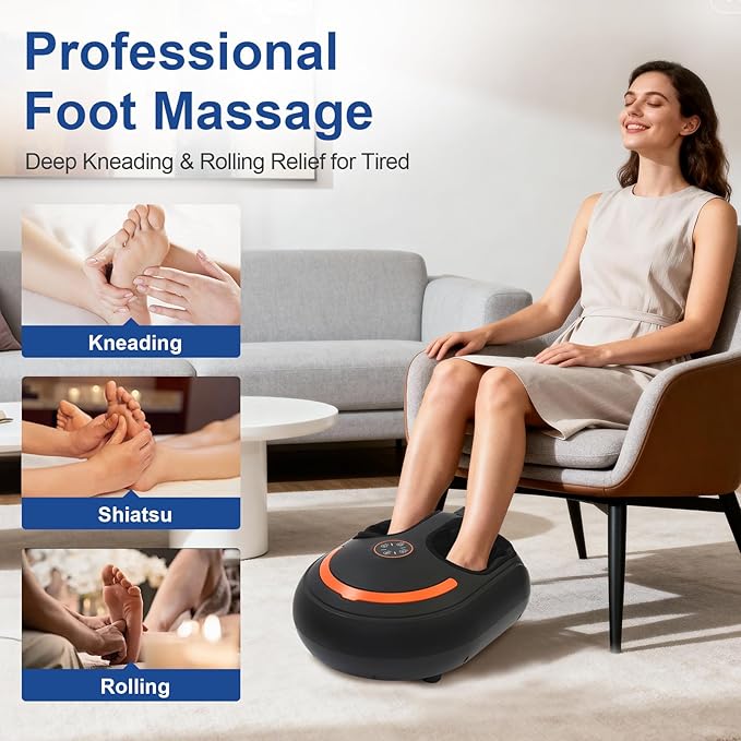 Shiatsu Foot Massager Electric Feet Massage Machine Deep Kneading Relief for Plantar Fasciitis Air Compression 3 Heat Levels Relax for Home Office Use Gifts for Women Mom Dad Black Mothers Day Gifts