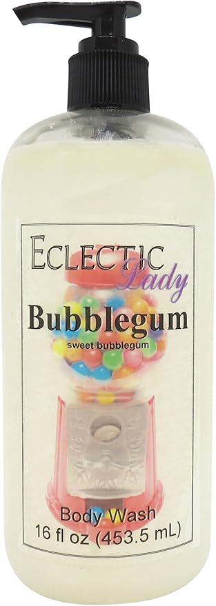 Eclectic Lady Liquid Pearl Body Wash - Bubblegum Scent 3-in-1 Use For Bubble Bath Hand Soap &amp Body Wash Phthalate-Free Bubblegum Fragrance Handcrafted in USA (16 oz)