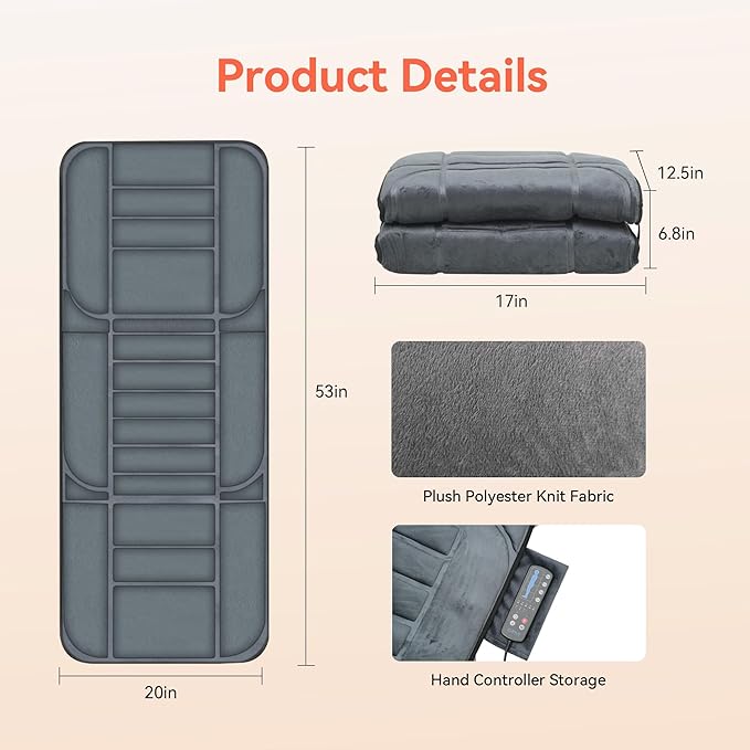 Massager Pad Back Massager with Heat and 10 Vibrating Motors for Pain Relief Body Massage for Back LumbarLeg Gifts for Men Women Long 53