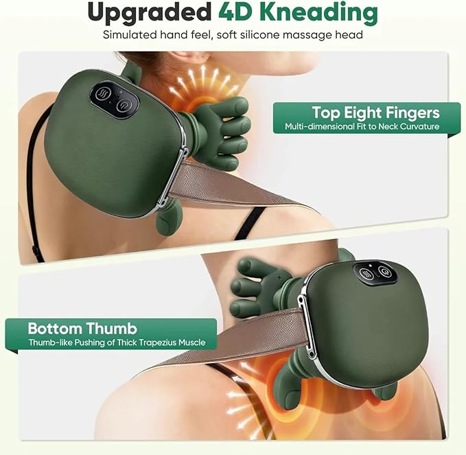 Smart Neck &amp Shoulder Massager with Heat Therapy – 2026 New 4D Wireless Massager Shiatsu Deep Tissue Relief with Heat Neck and Shoulder Massage Real Touch Heat Massager for Relaxation