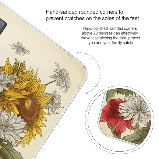 Bees Sunflowers Daisy Rose Flowers Bathroom Scale for Body Weight LCD Display Digital Bathroom Scale Tempered Glass Bathroom Weight Scales Fashion Smart Scales for Home Bedroom 400 Lb