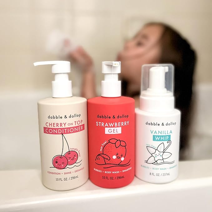 Dabble &amp Dollop Berry Body Wash &amp Conditioner Bundle Paraben &amp Sulfate Free Vegan Gluten-Free Strawberry Vanilla and Cherry (Set of 3)