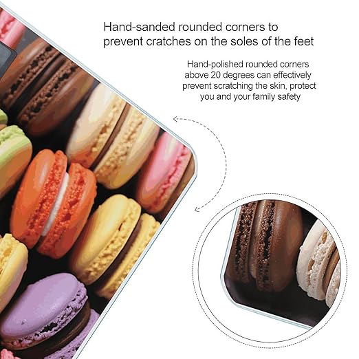 Macaron Biscuit Flavored PastriesScale for Body Weight with LCD High Precision Weighing Scales Fashion Sturdy Tempered Glass Weight Scales Easy-to-Read Digital Bathroom Scale for Daily 400lb