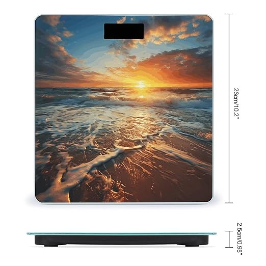 Ocean Sunrise Scale for Body Weight Precision Bathroom Weighing Scales with Back Lit LCD Display Sturdy Tempered Glass Body Weight Scales Digital Bathroom Scale 400lb