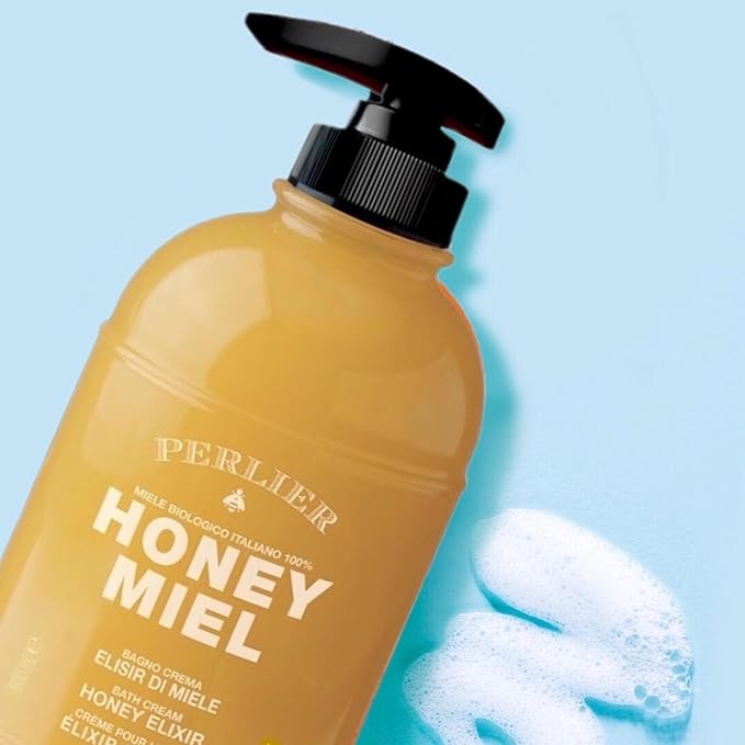 Perlier Sweet Honey Miel Shower &amp Bath Cream - Nourishing &amp Soothing Luxury Bath Cream Made with 100% Organic Italian Honey for Deep Moisturization and Hydration (16.9 Fluid Oz.)