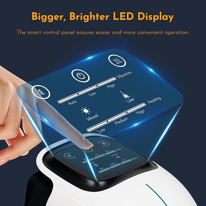 brenzo 2026 NEW 3-in-1 Cordless Knee Massager with Heat Red Light Therapy &amp 3 Vibration Modes 3 Heating Levels Heated Knee Pad for Pain Relief Gifts for All Ages