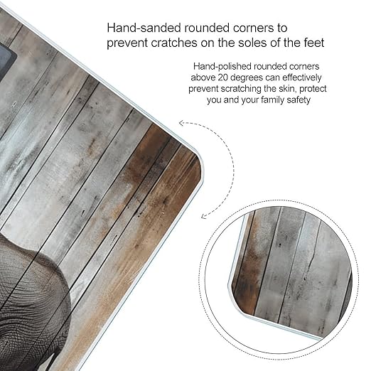 Elephant on Wood Scale for Body Weight Highly Accurate Digital Bathroom Scale Sturdy Tempered Glass Weighing Scales with LCD Display Fashion Body Fat Smart Scales 400lb