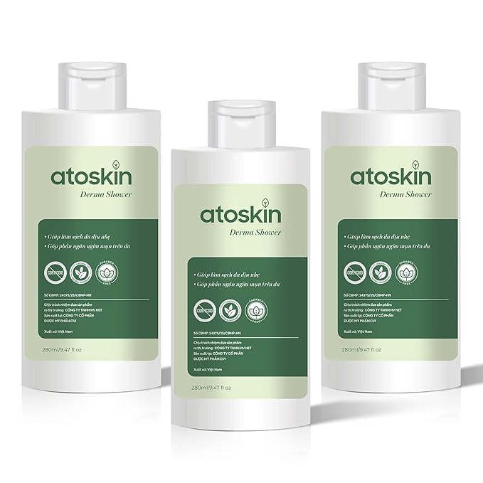 Atoskin Derma Shower (3 Pack) – Herbal Body Cleanser for Oily &amp Acne-Prone Skin with Rosemary &amp 7 Botanical Extracts (28.41 oz)