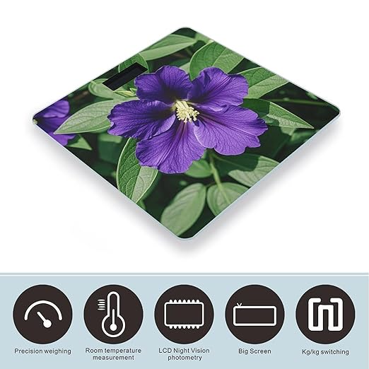 Purple Flowers Digital Bathroom Scale for Body Weight Weighing Scale with Backlit LCD Display High Precision Measurements &amp Measures Weight Up to 180kg