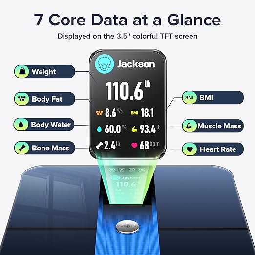 RunStar Scale for Body Weight Precision Digital Bathroom Smart Scale with 3.5 TFT Color Large Display for BMI Muscle Mass Heart Rate 22 Body Composition Analyzer Sync APP 400lb