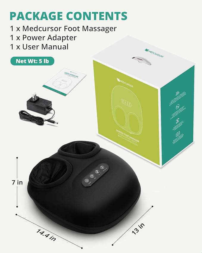 Medcursor Foot Massager Machine with Heat Rolling Deep Kneading Shiatsu Foot Massager for Delivers Pain Relief Tired Plantar Fasciitis Gift for Women Mom Men Fits Up to 13
