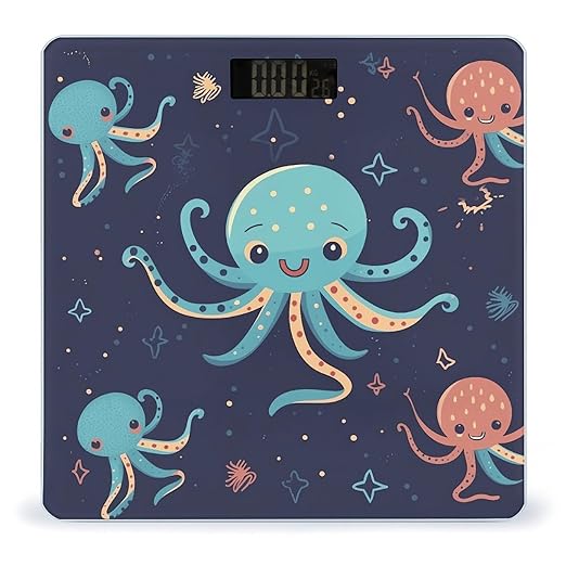 Cartoon Octopus Bathroom Scale Large LCD Backlight Display Digital Scale Rounded Corners Body Scales Automatic Power On/Off Bathroom Scales for Home Bedrooms