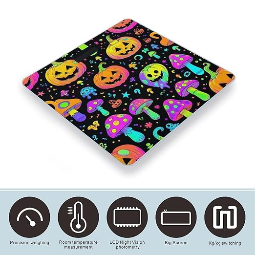 Women's Fashion Automatic Switch Digital Bathroom Weighing Scale Smart Scale Halloween Trippy Mushroom Pumpkin