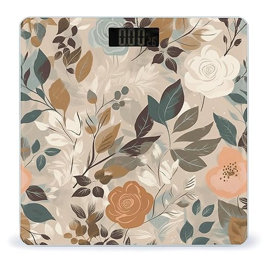 Simple Floral Pattern Scale for Body Weight Anti-Slip Tempered Glass Digital Bathroom Scales Clear LCD Display Weighing Scale Safe Rounded Corners Smart Scales