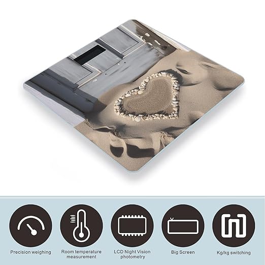 Beach Sand Heart Door Scale for Body Weight Accurate Digital Bathroom Scale Toughened Glass High Precision Scales Smart Weight Scales with Large LCD Backlight Display Weighing Machine