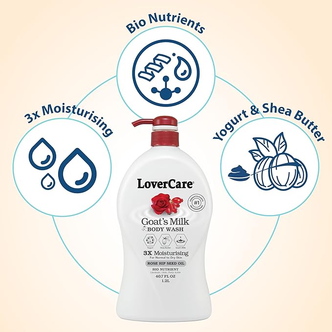 Lover's Care Goat's Milk Moisturizing Body Wash Shower Cream Rose Hip Seed Oil 40.7 Fl.Oz - Single…