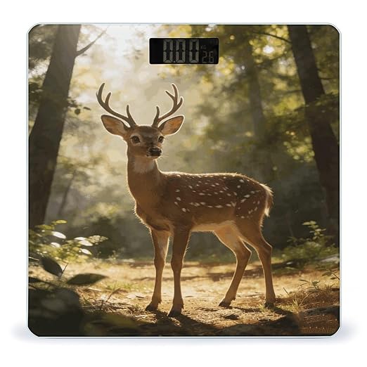 Deer Encounter The Dawn Light Weight ScaleClear LED Display Bathroom Digital Weighing ScaleTempered Glass Digital Bathroom Scale for Body Weight Capacity Up to 400 Lbs