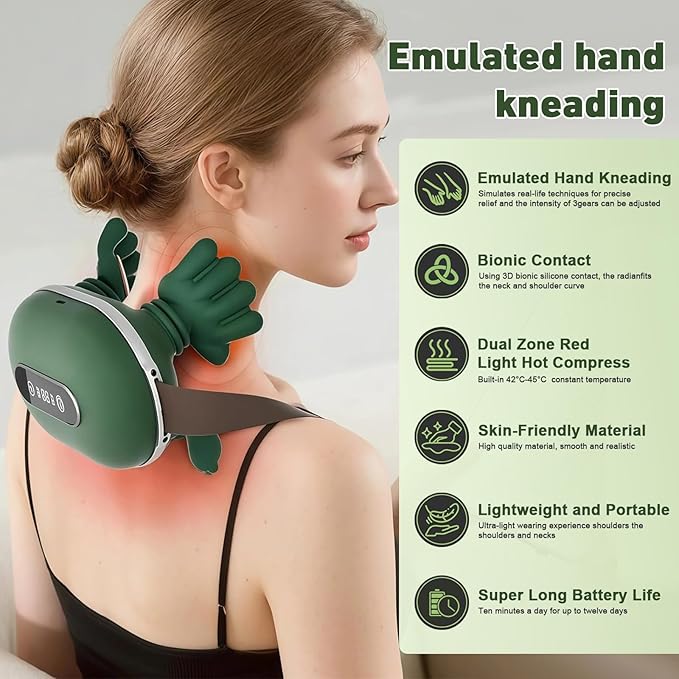 Neck Massager with Heat for Pain Relief deep Tissue Bionic 4D Deep-Kneading Massage with Soothing HeatAdjustable IntensityErgonomic Design for HomeOfficeand Travel Relaxation
