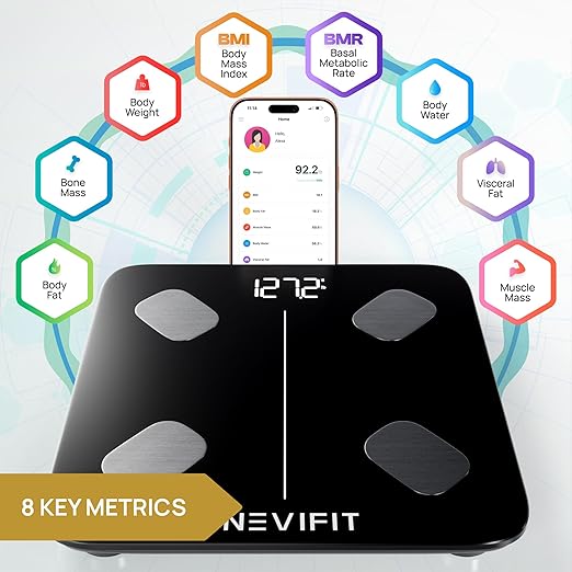 INEVIFIT Smart Body Fat Scale Highly Accurate Bluetooth Digital Bathroom Body Composition Analyzer Measures Weight Body Fat Water Muscle Visceral Fat &amp Bone Mass for Unlimited Users (Eco-Blk