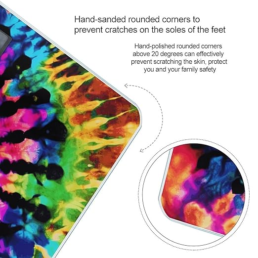 Exotic Tribe Tie Dye Style Scale for Body Weight High Precision Digital Weight Scales with LCD Display Anti-Slip Sturdy Slim Tempered Glass Bathroom Scale for Home Use