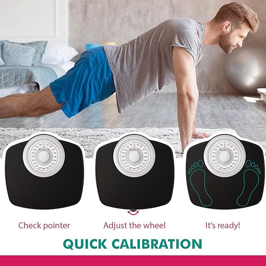 Adamson A25W Scales for Body Weight - Up to 400 LB - 5.3 Dial on 12.4 x 10.2 Platform - Anti-Skid Rubber Surface - High Precision Bathroom Scale Analog - Durable with 20-Year Assurance - White
