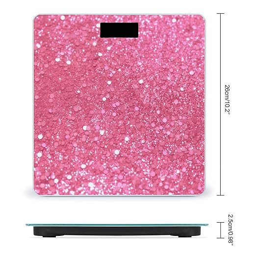 Sparkling Pink Glitter Scale for Body Weight Anti-Slip Tempered Glass Digital Bathroom Scales Clear LCD Display Weighing Scale Safe Rounded Corners Smart Scales