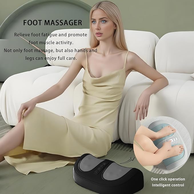 Foot Massager with Heatwith 3 Intensity Levels Shiatsu KneadingDual-Frequency Red Light 107.6°F Constant TemperatureIdeal for Feet Pain Relief at Home and Office (Black)