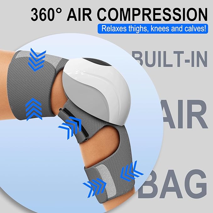 Wireless Knee Massager with Compression Heating and Vibration - Heated Knee Massager Relaxes Muscles and Relieves Knee Pain - Adjustable Intensity and Temperature Great Gift for Men and Women