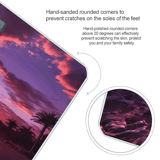 Pink Beach Sunset Scale for Body Weight Anti-Slip Tempered Glass Digital Bathroom Scales Clear LCD Display Weighing Scale Safe Rounded Corners Smart Scales
