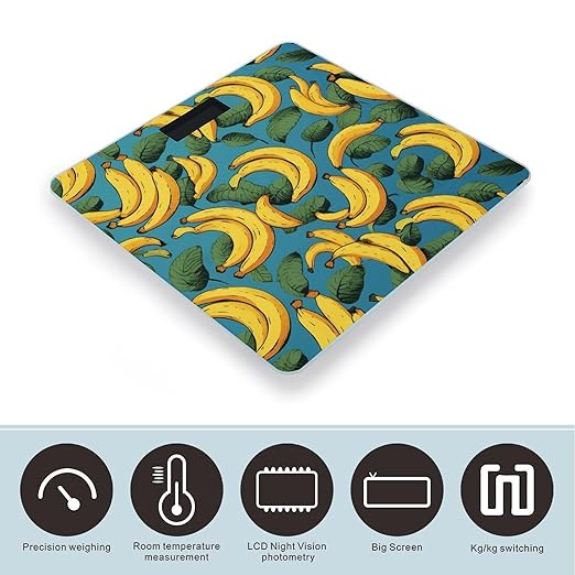 Yellow Banana Digital Bathroom Scale for Body Weight Weighing Scale with Backlit LCD Display High Precision Measurements &amp Measures Weight Up to 180kg
