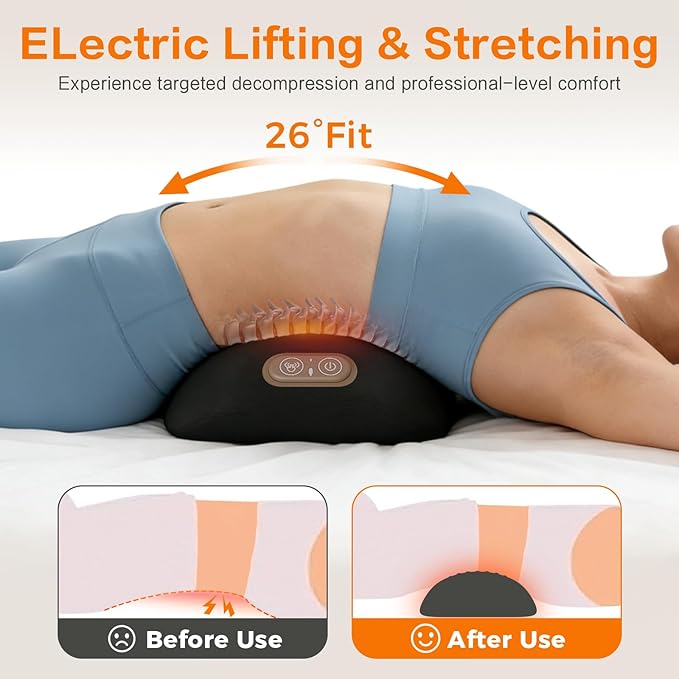3-in-1 Electric Lumbar Support Pillow for Bed and Chair Triple Fusion Back Massager with Heat Vibration &amp Traction Designed for Lower Back Comfort and Spine Support