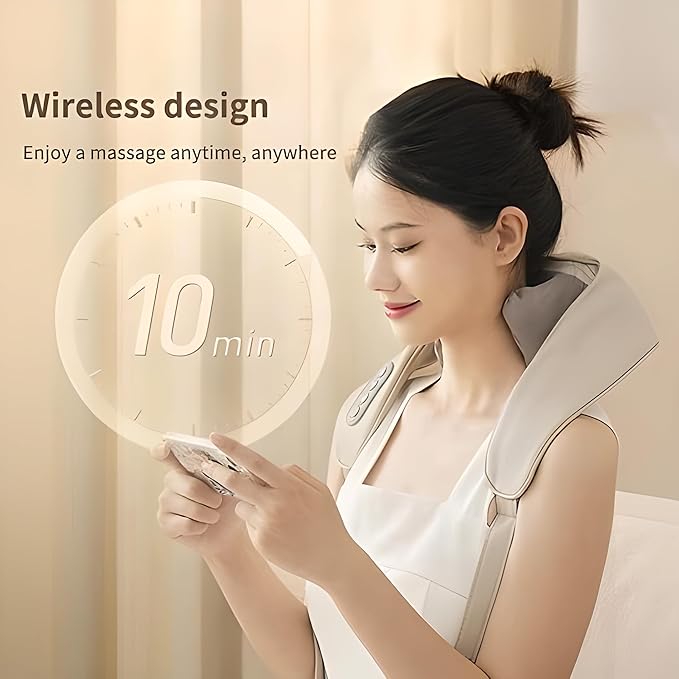 Virexo Neck and Shoulder Massager Shiatsu with Deep Kneading and Heat Cordless Relaxing Muscle Massage Beige