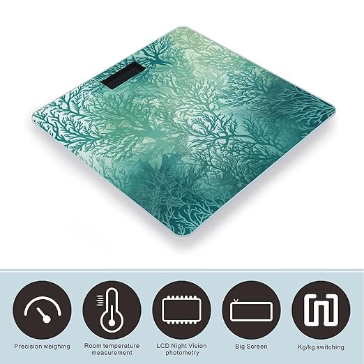 Green Sea Blue Seaweed Weight ScaleClear LED Display Bathroom Digital Weighing ScaleTempered Glass Digital Bathroom Scale for Body Weight Capacity Up to 400 Lbs