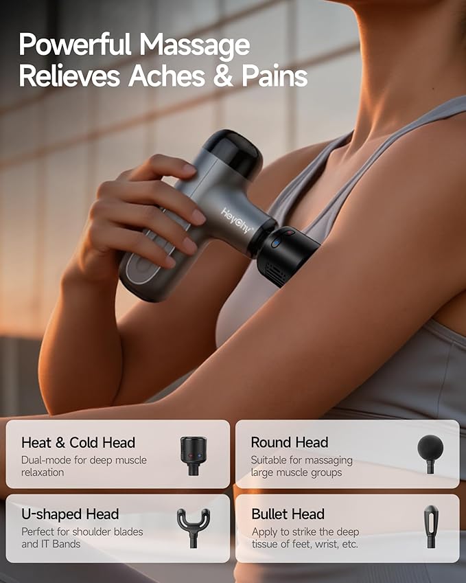 Mini Massage Gun with Heat and Cold Deep Tissue Massage Gun Portable Percussion Muscle Massager with 4 Massage Heads for Athletes