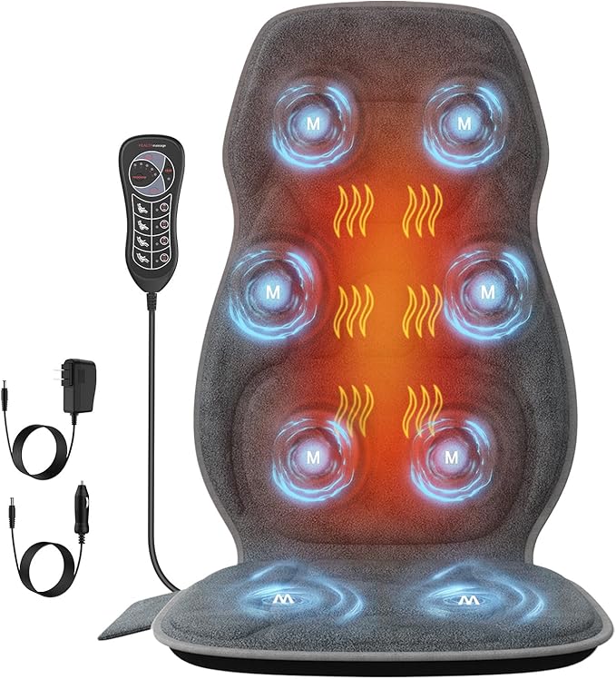 Back Massager with Soft Plush Fabric Cover Massage Seat Cushion with 8 Vibration Motors &amp 2 Heating Levels Chair Massager for Recliner Office Chair Sofa Use Gifts for Dad Mom