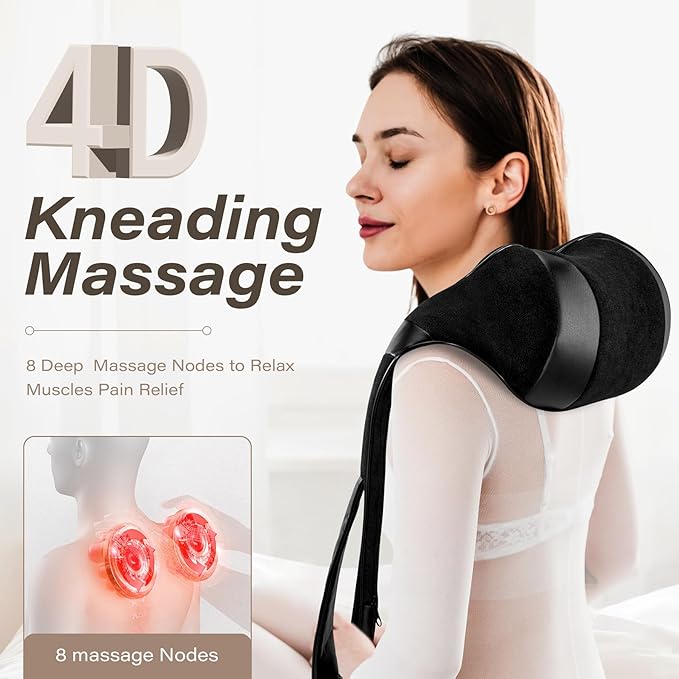 Blue Elf Shiatsu Electric Neck Back Massager Pillow 3D Kneading with Heat for Shoulder Lower Back Foot Leg Muscles Pain Relief Relax in Car Office and Home (Black)
