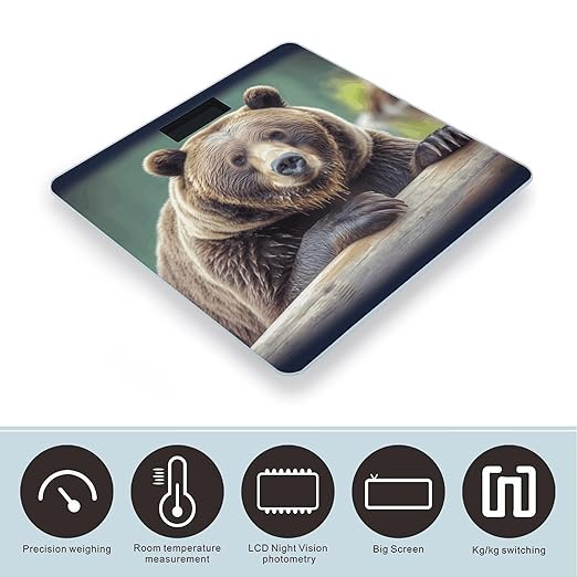 Grizzly Bear Bathroom Scale Large LCD Backlight Display Digital Scale Rounded Corners Body Scales Automatic Power On/Off Bathroom Scales for Home Bedrooms
