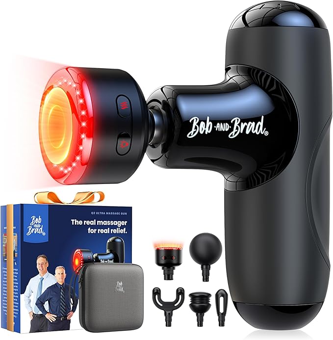 BOB AND BRAD Q2 Ultra Mini Massage Gun with Red Light Infrared Heating Head Pocket-Sized Deep Tissue Massager for Muscle Therapy HSA Portable Percussion Massage Gun for Pain Relief FSA Eligible