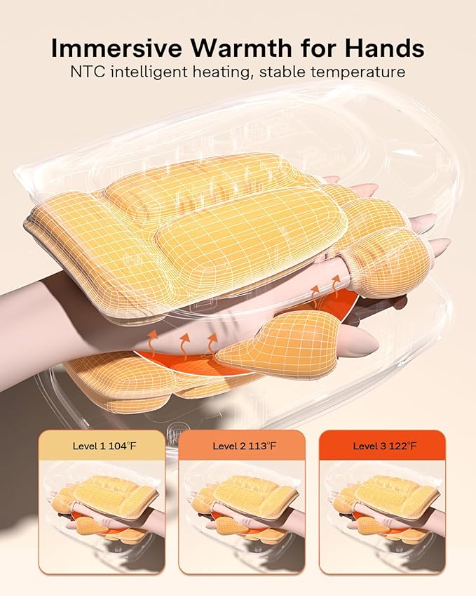 ALLJOY Hand Massager with Heat and Compression Knuckle Stretching and Hand Massage 6 Modes 6 Intensities 3 Heat for Arthritis and Carpal Tunnel Relief Valentines Day Gifts for Women Men(White)