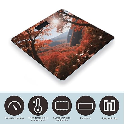 Autumn Red Leaf Valley Scale for Body Weight Sturdy Tempered Glass Weighing Scales with LCD Display Accurate Digital Bathroom Scale Convenient Body Fat Smart Scales Easy Read