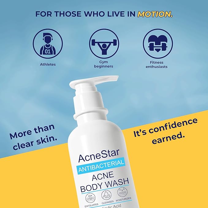 Acnestar Antibacterial Acne Body Wash with Salicylic Acid - Treats Back Chest Shoulder &amp Butt Breakouts Fights Clogged Pores &amp Cystic Acne Antifungal Body Wash - for Men &amp Women