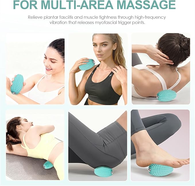 Vibrating Massage Ball for Muscle Recovery Silicone Myofascial Massage Ball Plantar Fasciitis ReliefHip &amp Psoas Release Deep Tissue &amp Trigger Point Roller for Neck Back Foot (Blue)